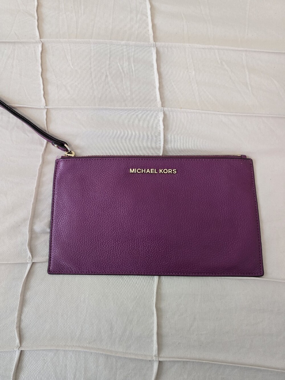 Michael Kors Plum Leather Wristlet Clutch with Gold Logo